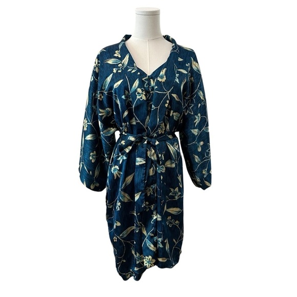 Expressions Other - Vintage Y2K Blue Wrap Floral Soft Robe Matching Nightgown Intimates Pajama Set